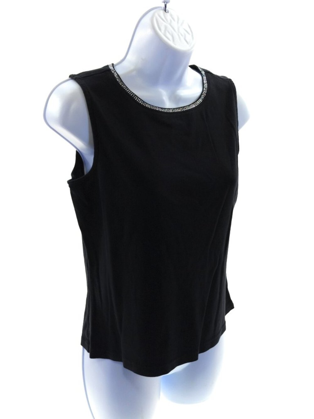 Talbots Black Rhinestone Neck 100% Cotton Sleeveless Top S